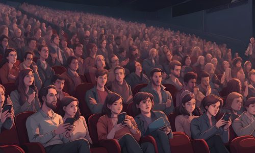 Картинка людей, сидящих в театре в телефонах